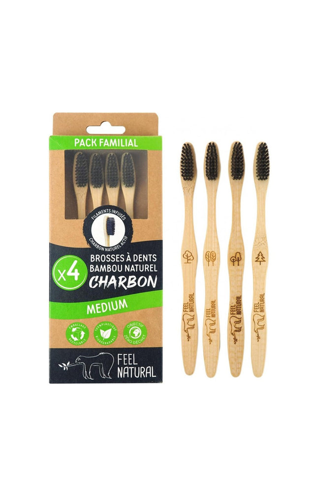Lot 4 brosses à dents Charbon - Médium - Feel Natural