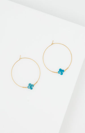 Boucles d'oreilles fines - Acier inoxydable & apatites - Doré & bleu