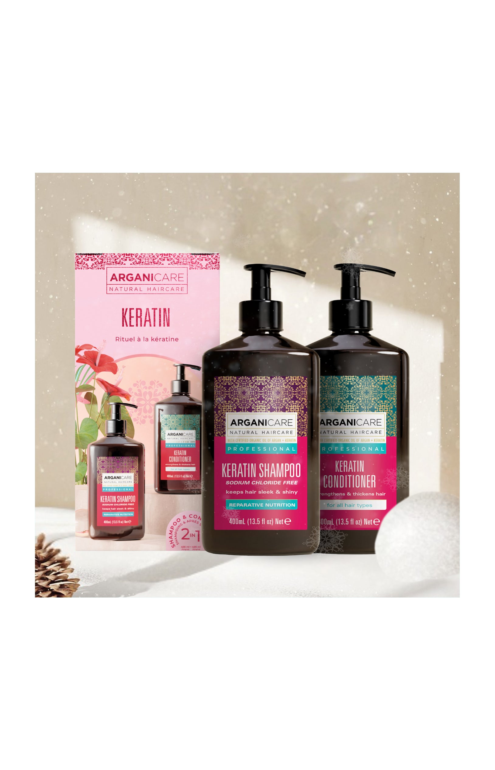 Coffret shampoing & après-shampoing réparateur & fortifiant - Kératine - 2 x 200 ml