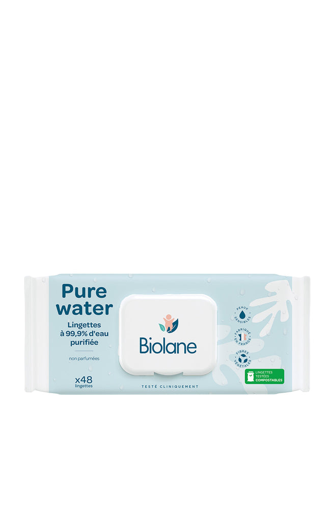 Lingettes nettoyantes à l'eau purifiée - Visage & corps - Bébé - 10 x 48 unités