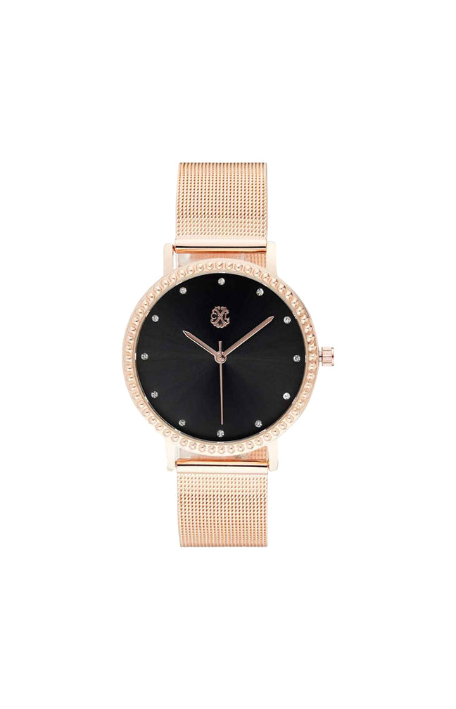 Montre à quartz - Alliage & laiton - Doré rose & noir