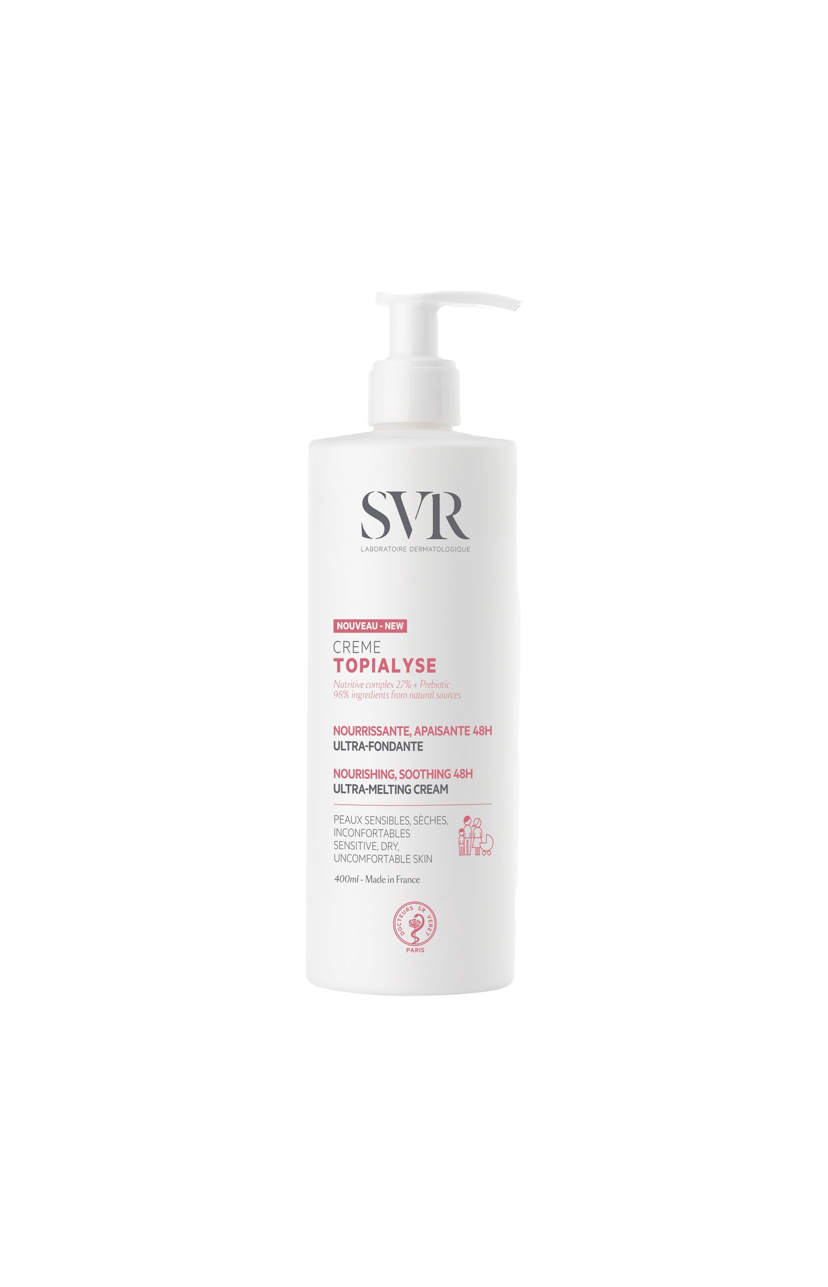 Crème nourrissante anti-dessèchement - Topialyse - Peaux sèches & sensibles - Visage & corps - 400 ml