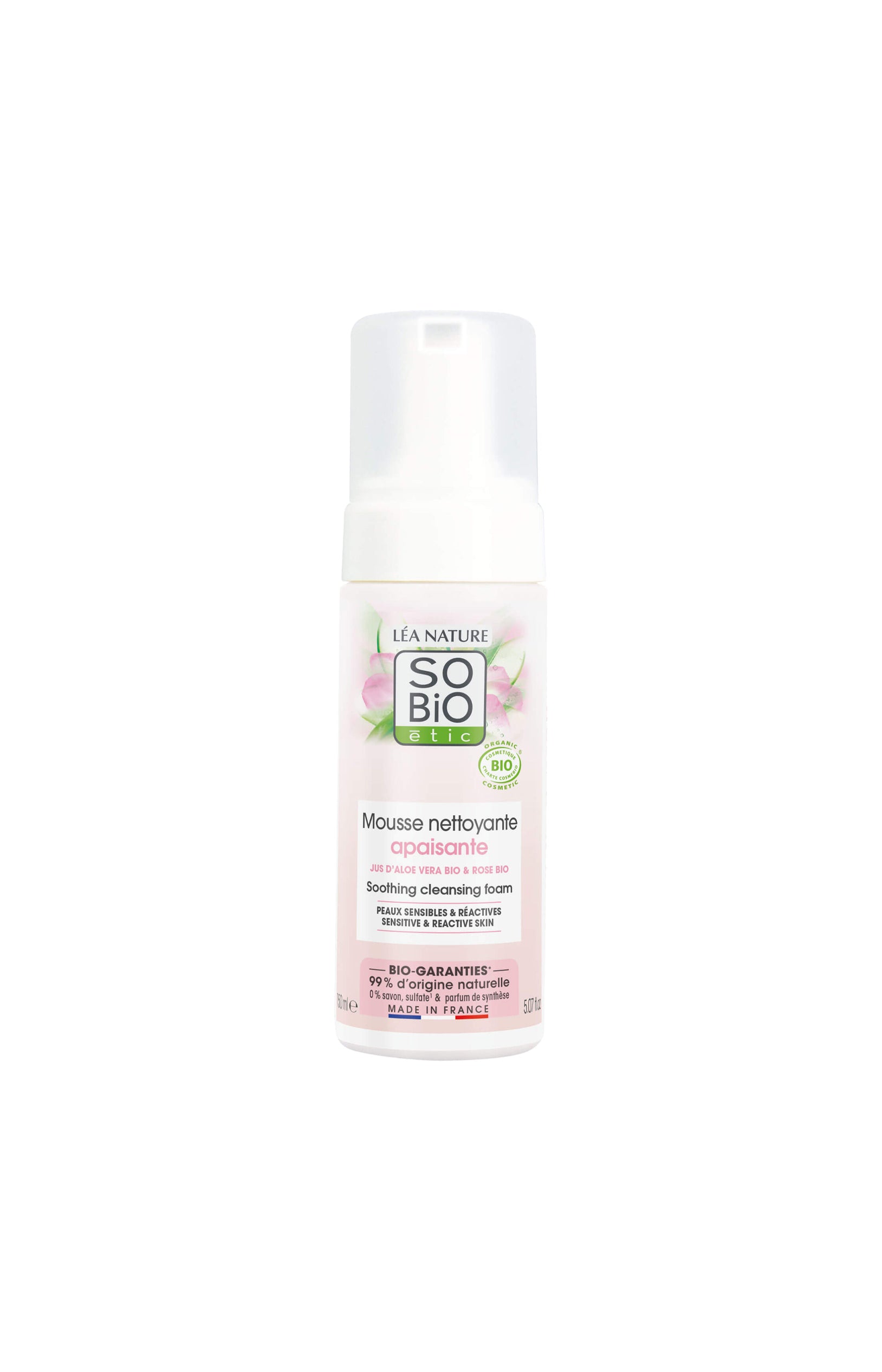 Mousse nettoyante apaisante bio - Aloe vera - Peaux sensibles & réactives