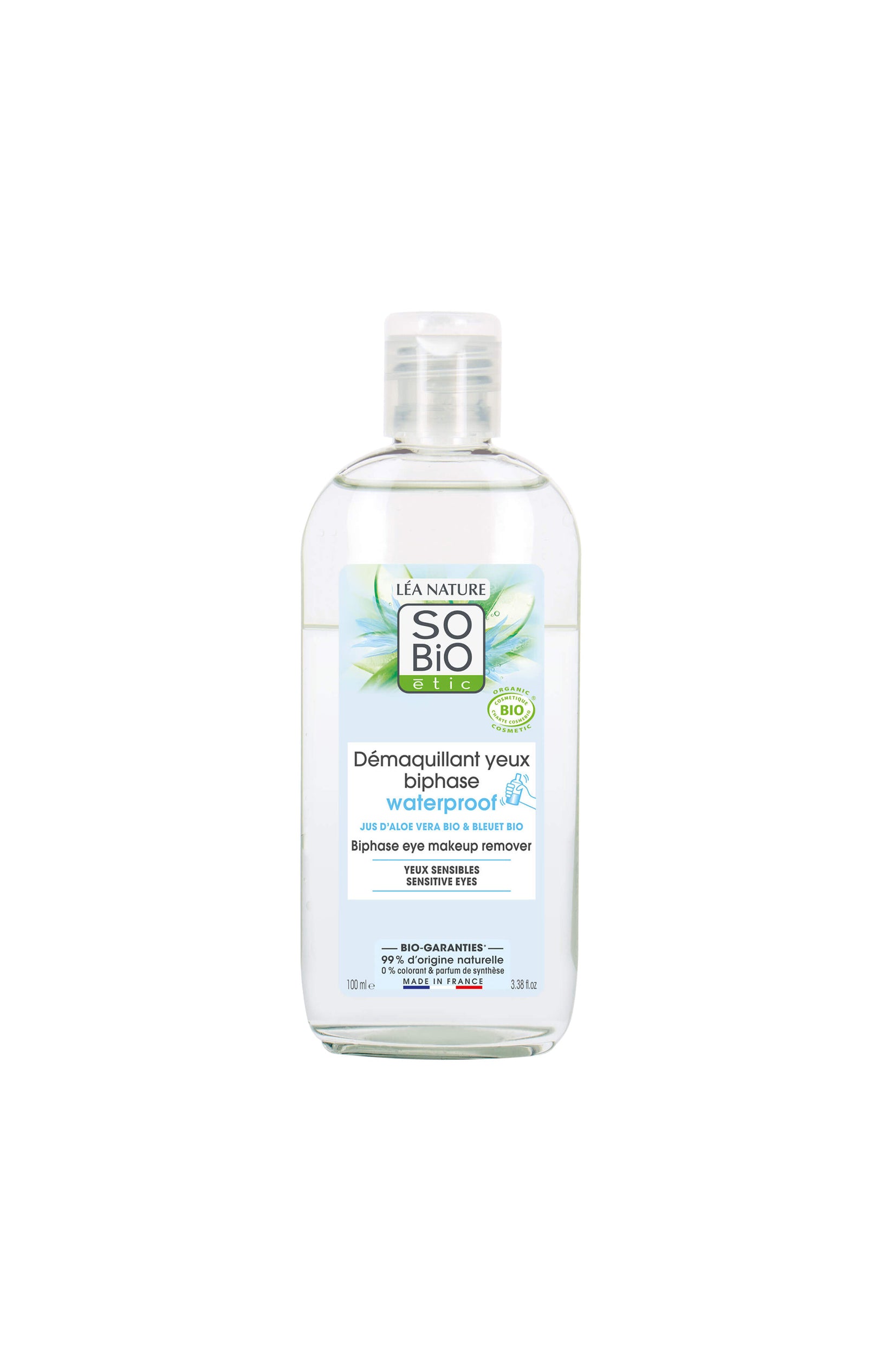 Démaquillants biphasés waterproof bio - Jus d'Aloe vera - Yeux sensibles - 2 x 100 ml