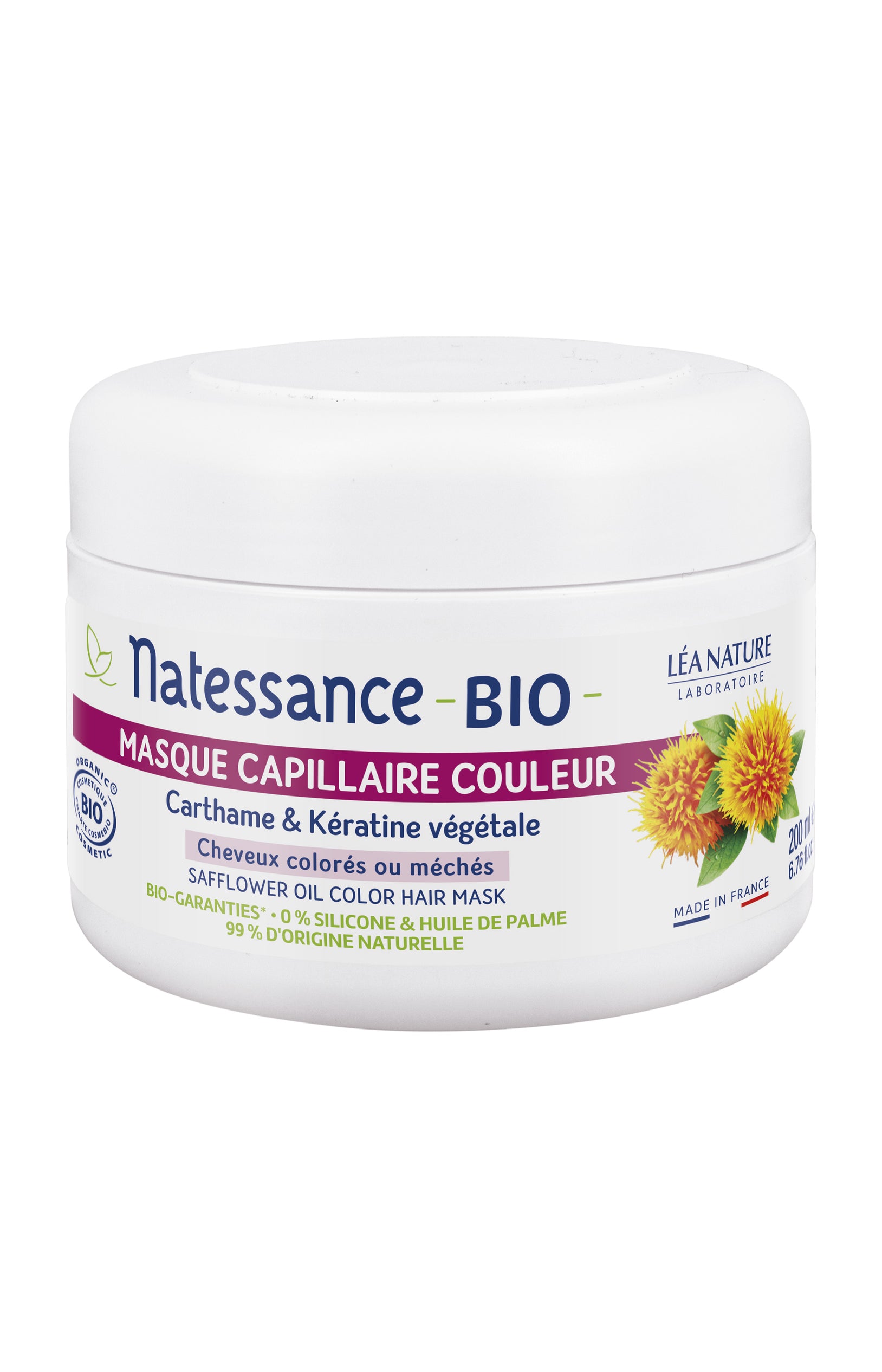 Masque nourrissant bio - Carthame & kératine végétale - Cheveux colorés ou méchés - 200 ml