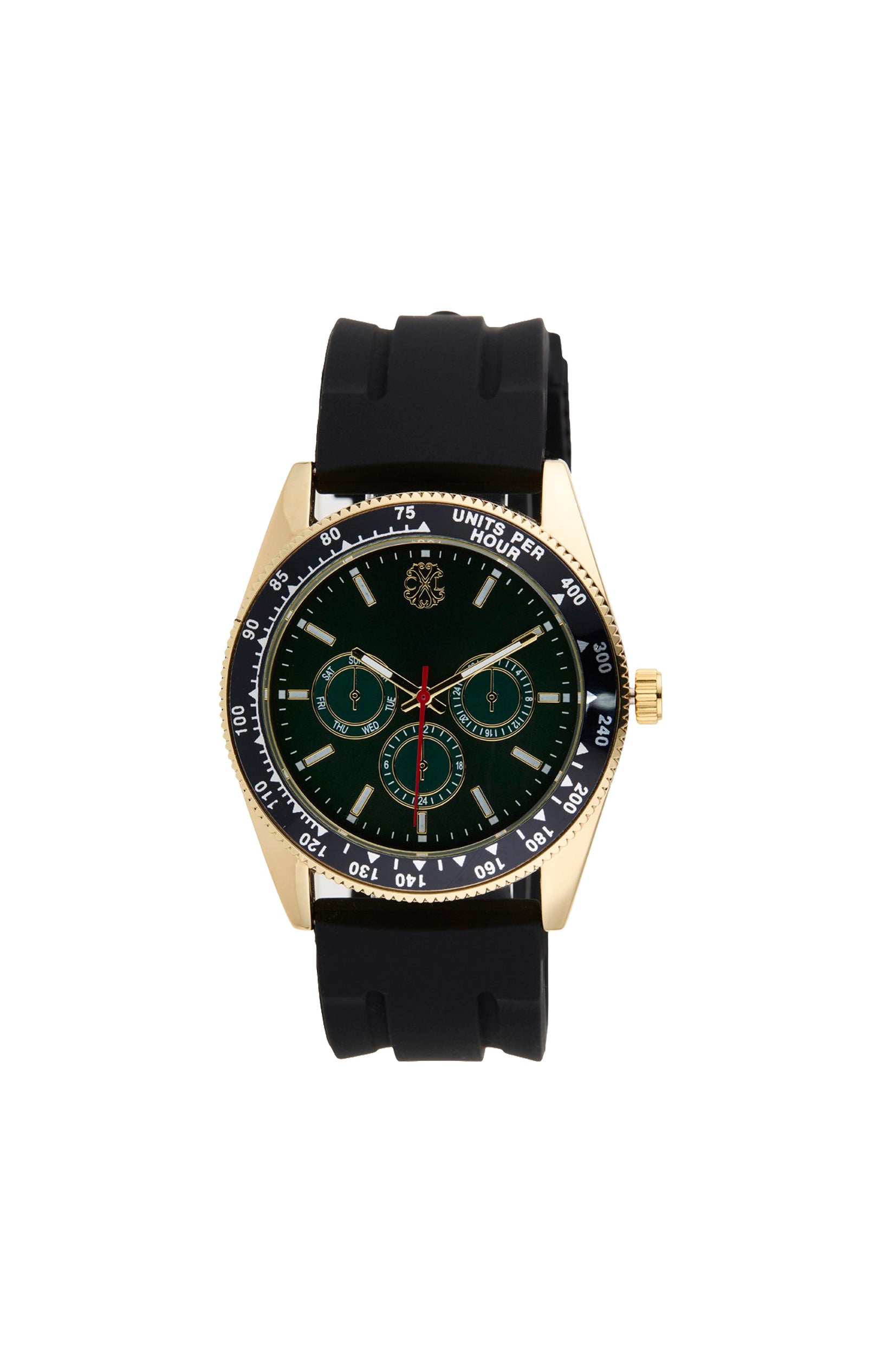 Montre à quartz - Silicone & alliage - Noir & vert - Homme