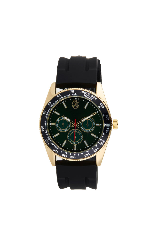 Montre à quartz - Silicone & alliage - Noir & vert - Homme