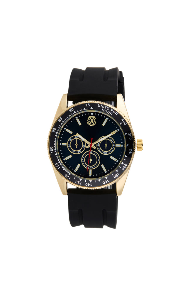 Montre à quartz - Silicone & alliage - Noir & bleu - Homme