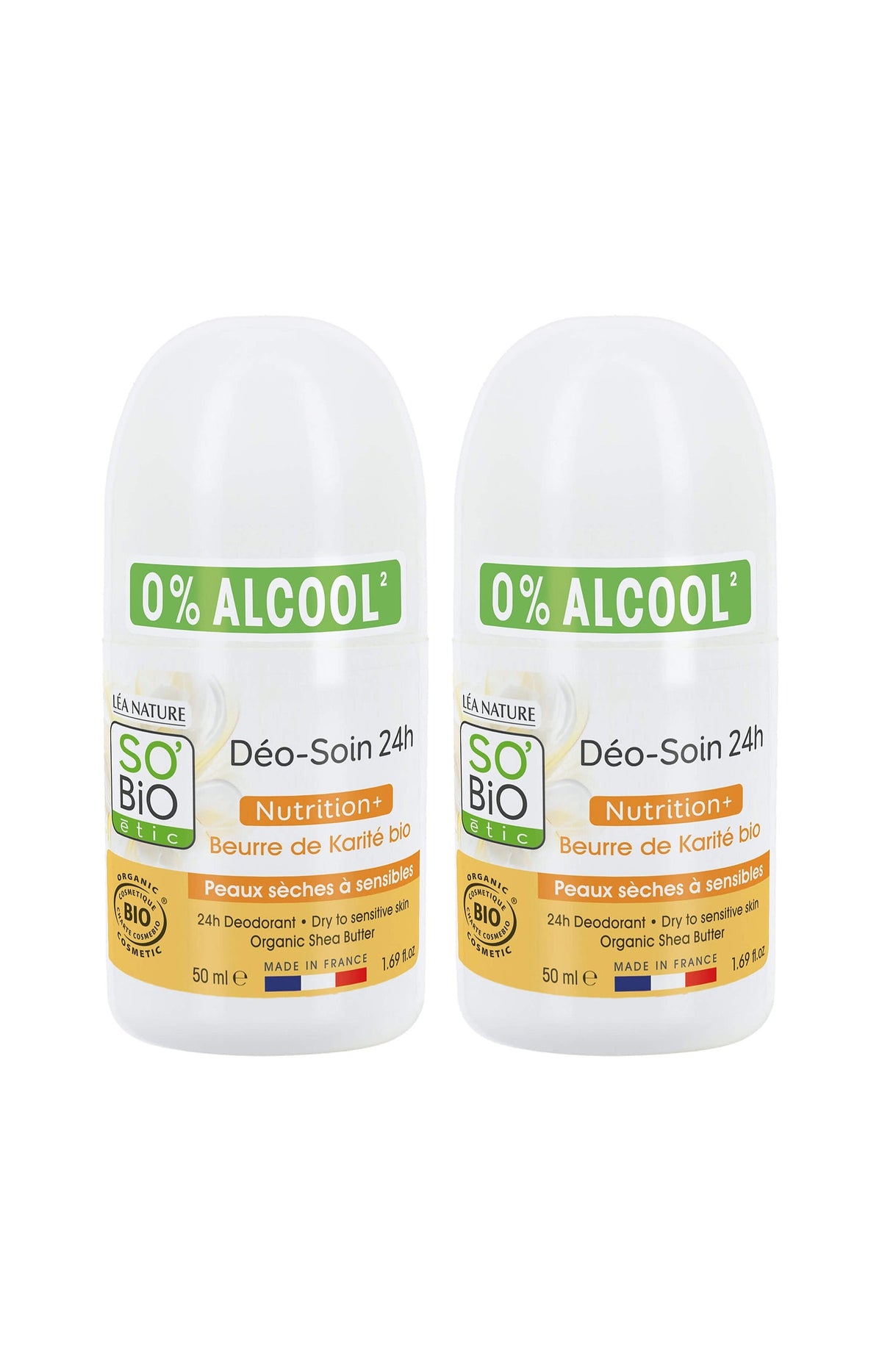Déodorants roll-on karité bio - Peaux sensibles & sèches - 2 x 50 ml