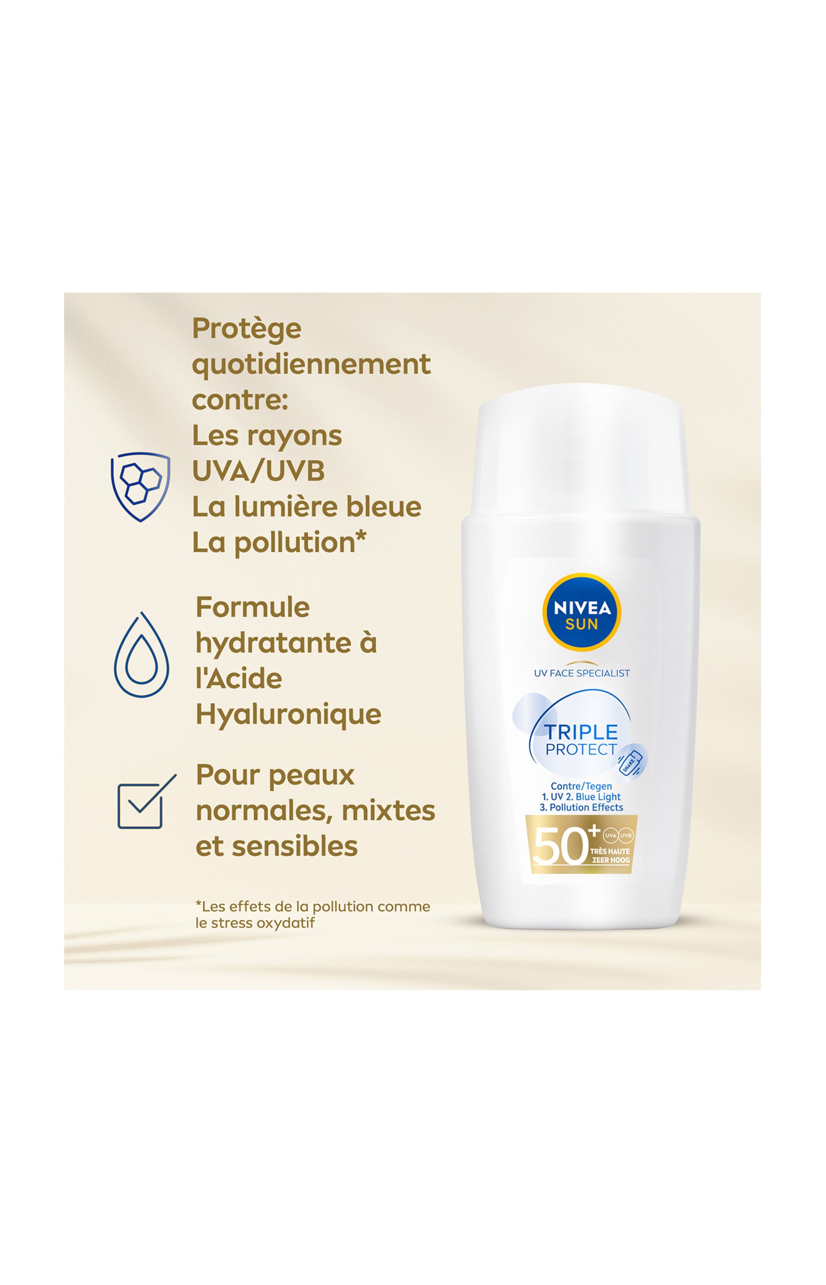 Fluide solaire SPF 50+ - Triple Protect - Visage - 40 ml