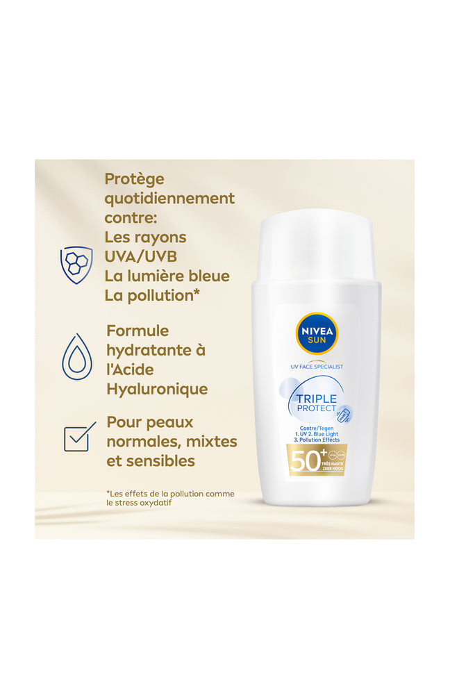 Fluide solaire SPF 50+ - Triple Protect - Visage - 40 ml