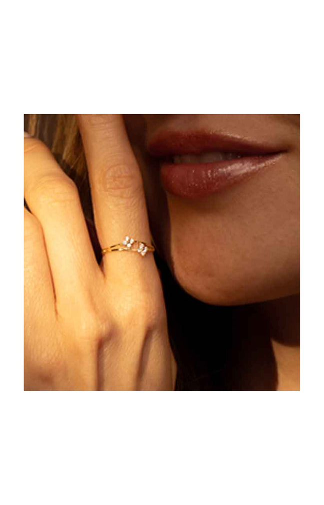 Bague Rencontre florale - Or jaune 375/1000 & zirconium