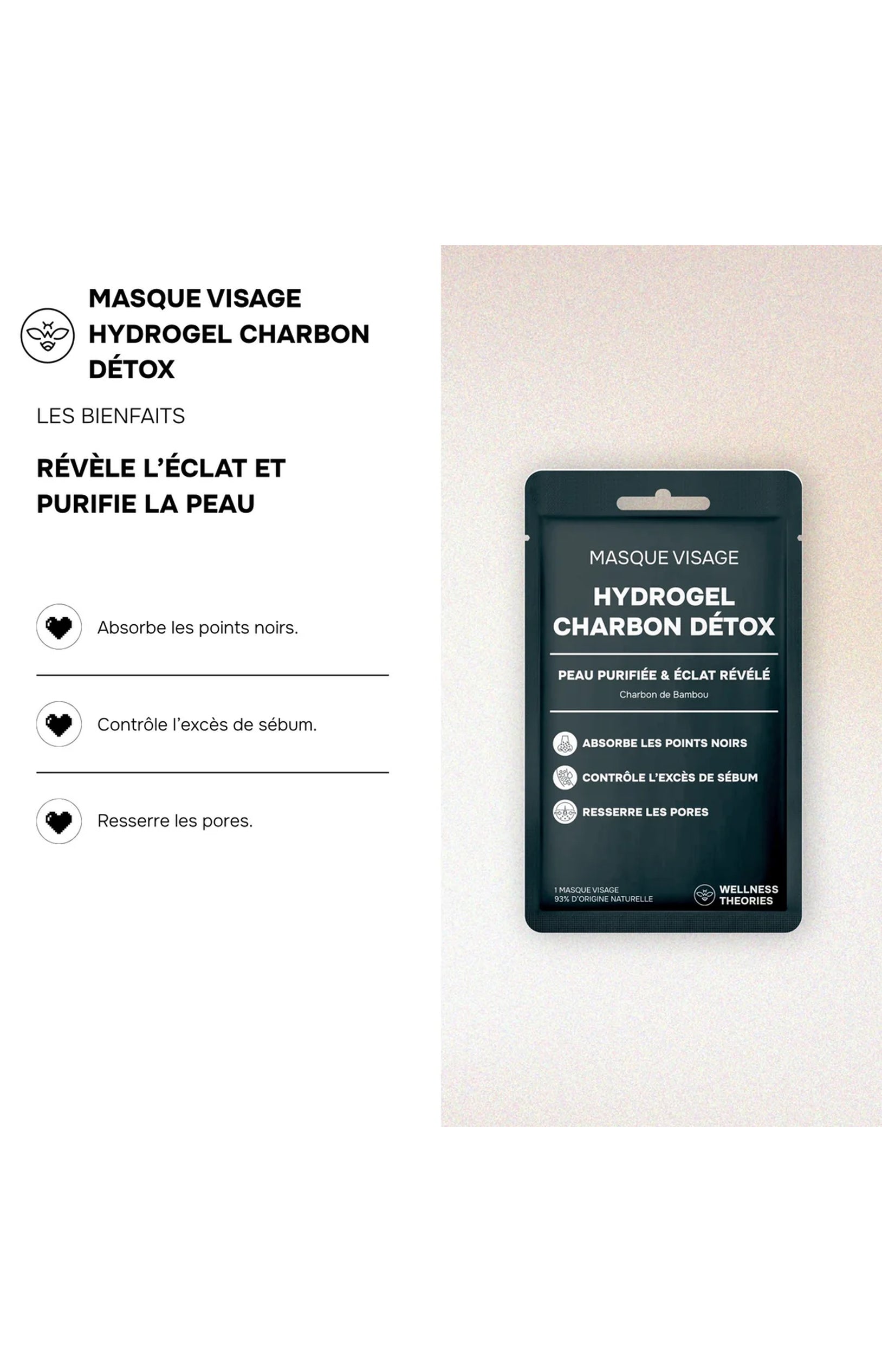 Masque hydrogel anti-imperfections- Charbon de bambou - Visage