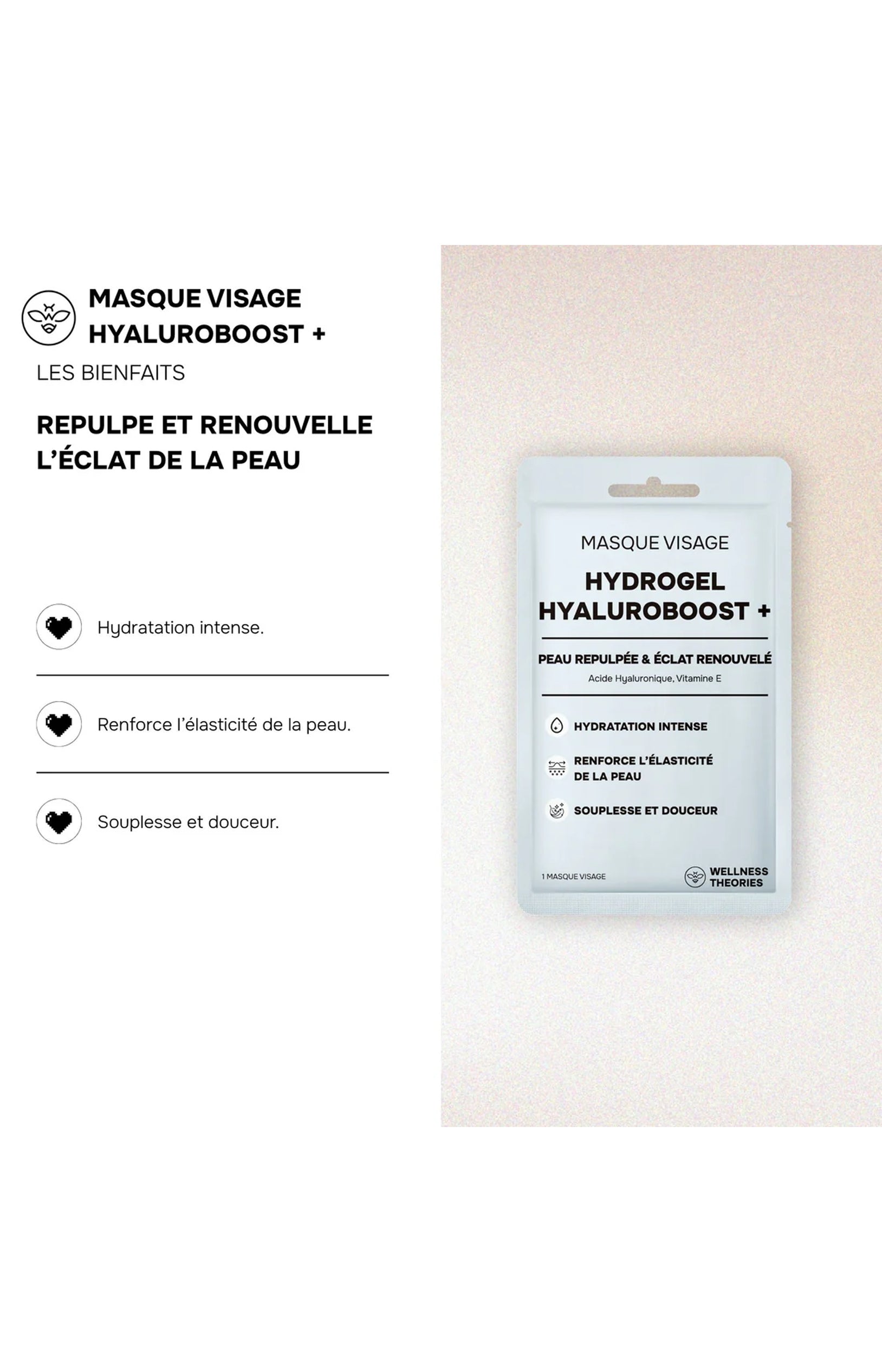 Masque tissu hydratant - Acide hyaluronique & vitamine E - Visage