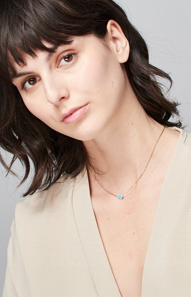 Collier pendentif - Acier inoxydable - Doré & bleu clair