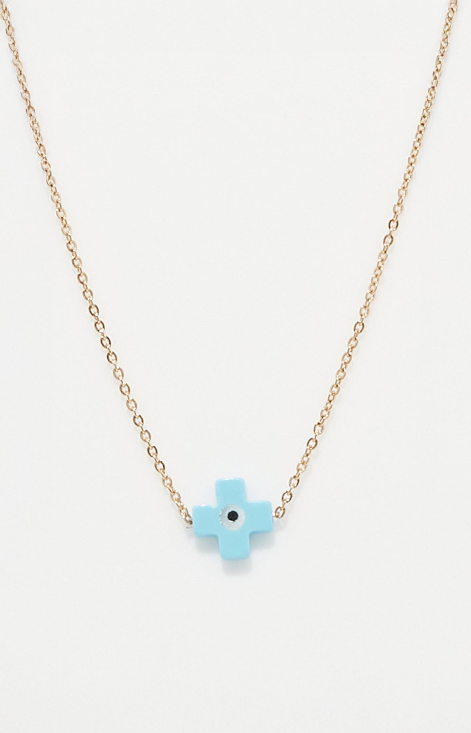Collier pendentif - Acier inoxydable - Doré & bleu clair