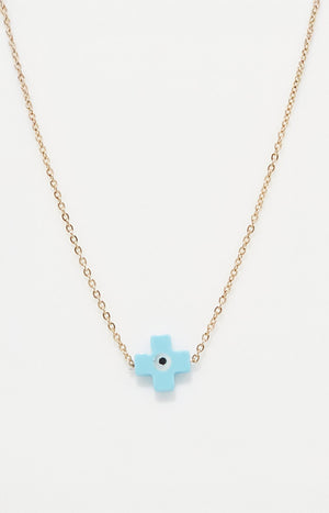 Collier pendentif - Acier inoxydable - Doré & bleu clair