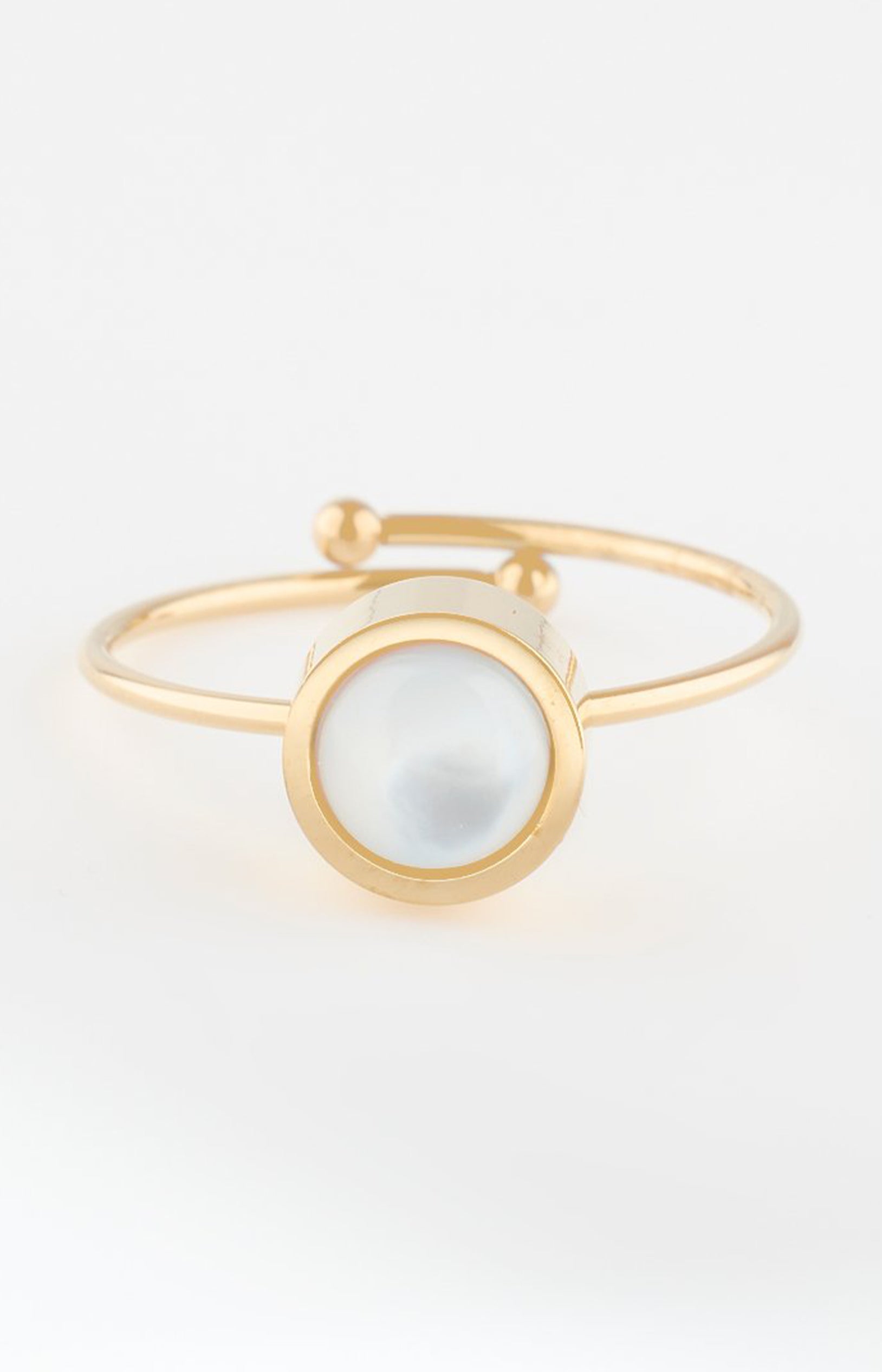 Bague ajustable - Acier inoxydable & nacre - Doré & blanc