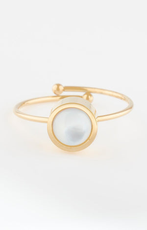 Bague ajustable - Acier inoxydable & nacre - Doré & blanc