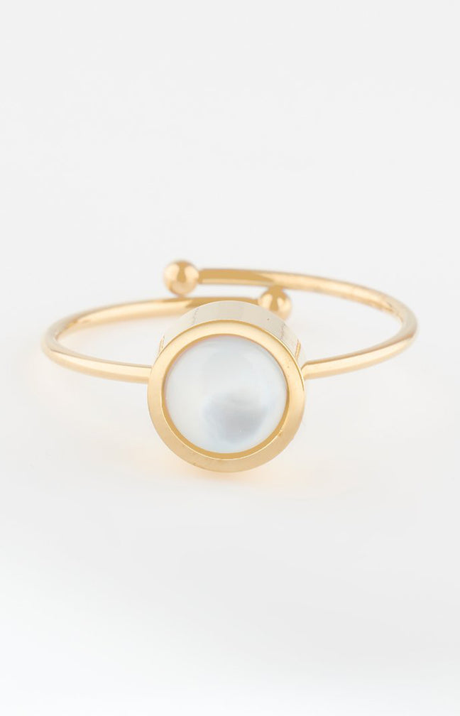 Bague ajustable - Acier inoxydable & nacre - Doré & blanc