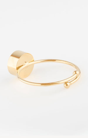 Bague ajustable - Acier inoxydable & nacre - Doré & blanc