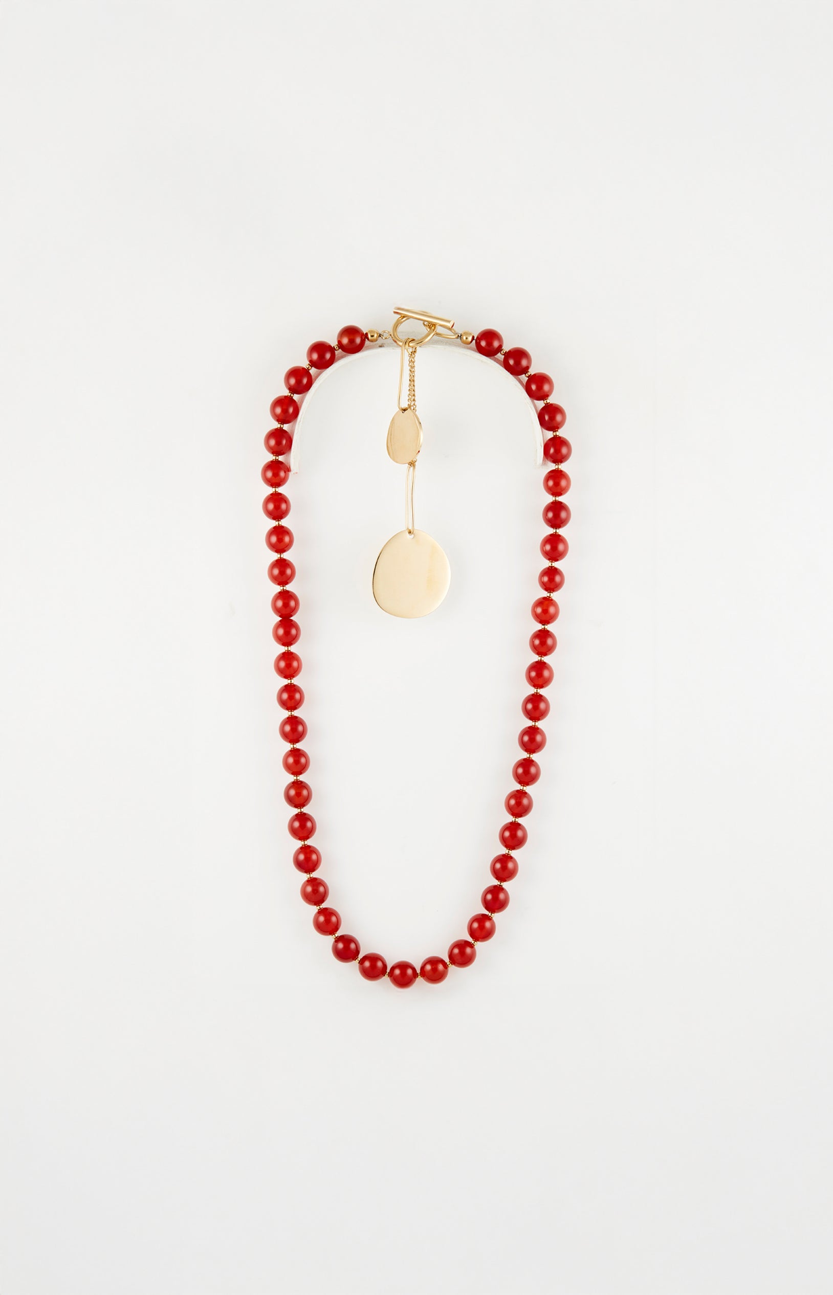 Collier - Acier inoxydable & cornalines - Doré & rouge