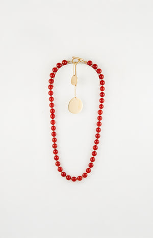 Collier - Acier inoxydable & cornalines - Doré & rouge