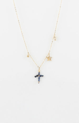 Collier pendentif - Lapis-lazulis - Acier inoxydable - Doré & bleu
