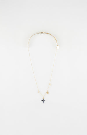 Collier pendentif - Lapis-lazulis - Acier inoxydable - Doré & bleu