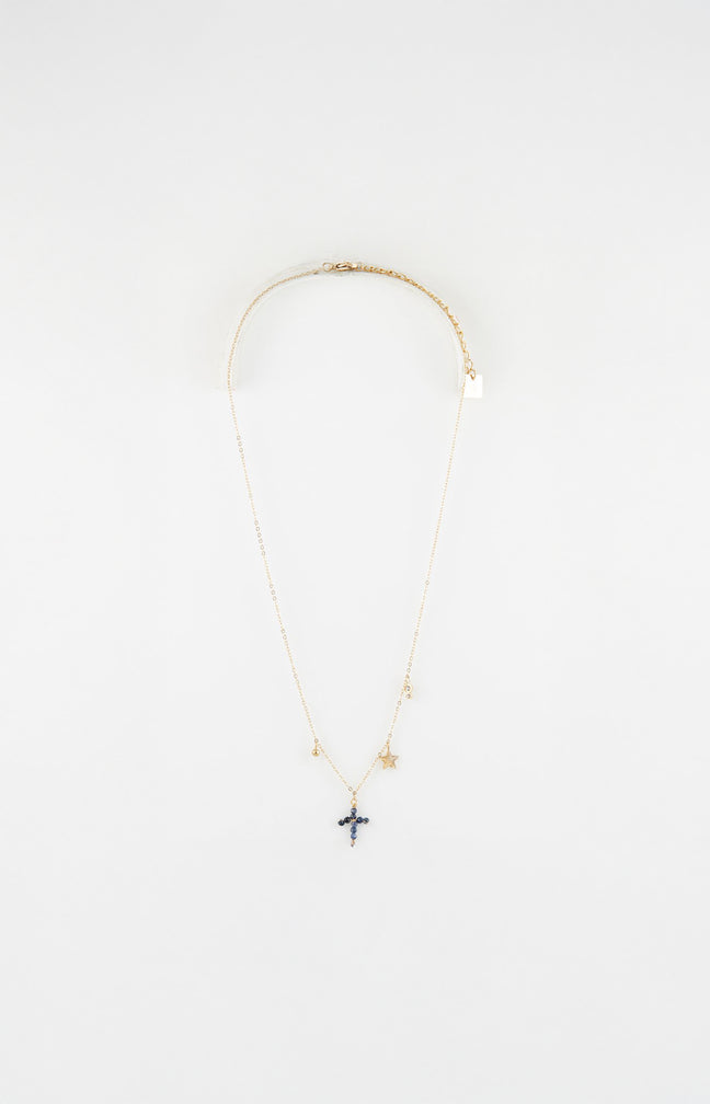 Collier pendentif - Lapis-lazulis - Acier inoxydable - Doré & bleu