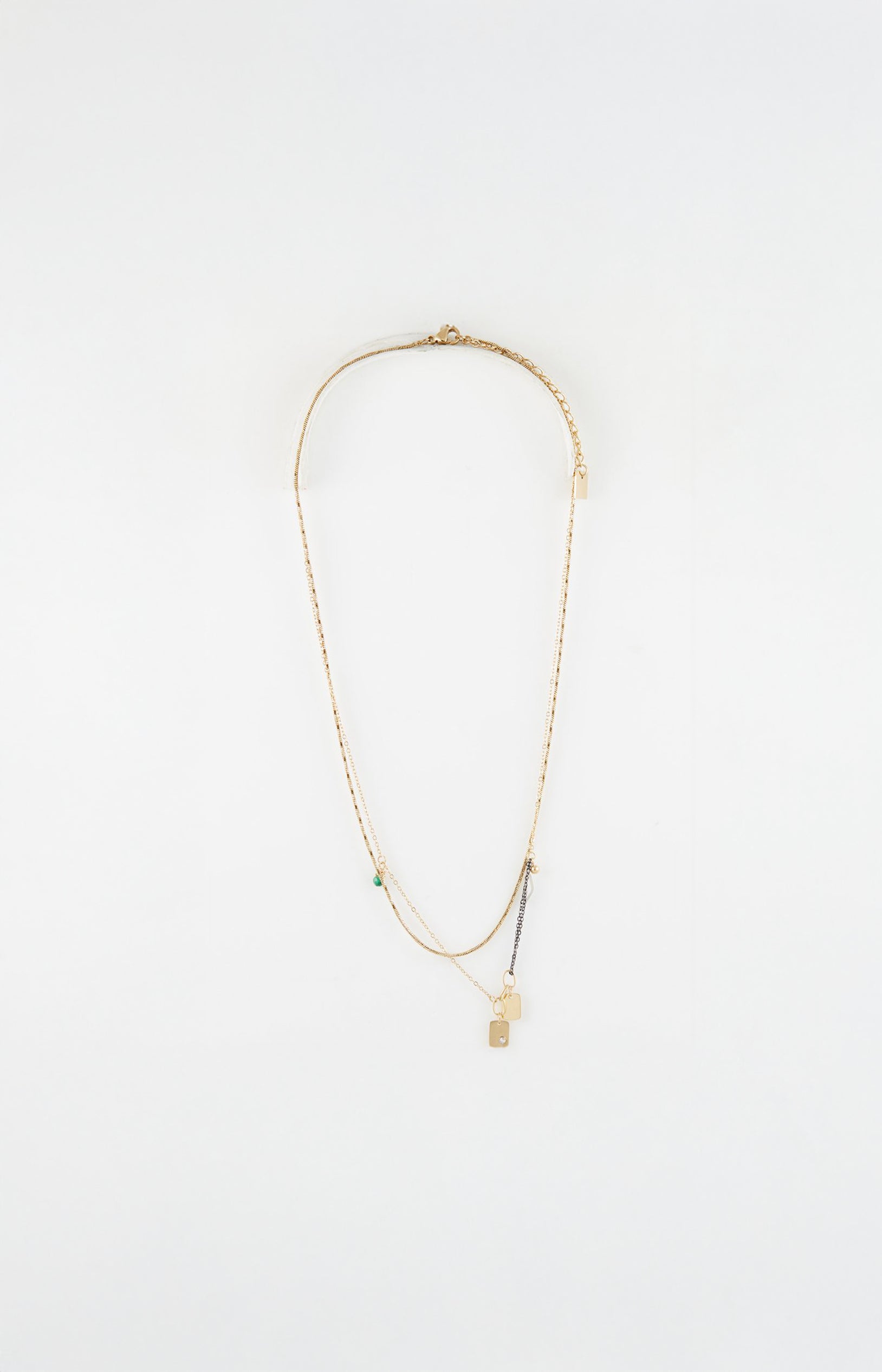 Collier pendentif - Acier inoxydable & onyx - Doré & noir