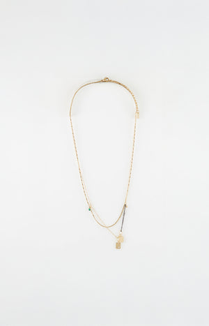 Collier pendentif - Acier inoxydable & onyx - Doré & noir