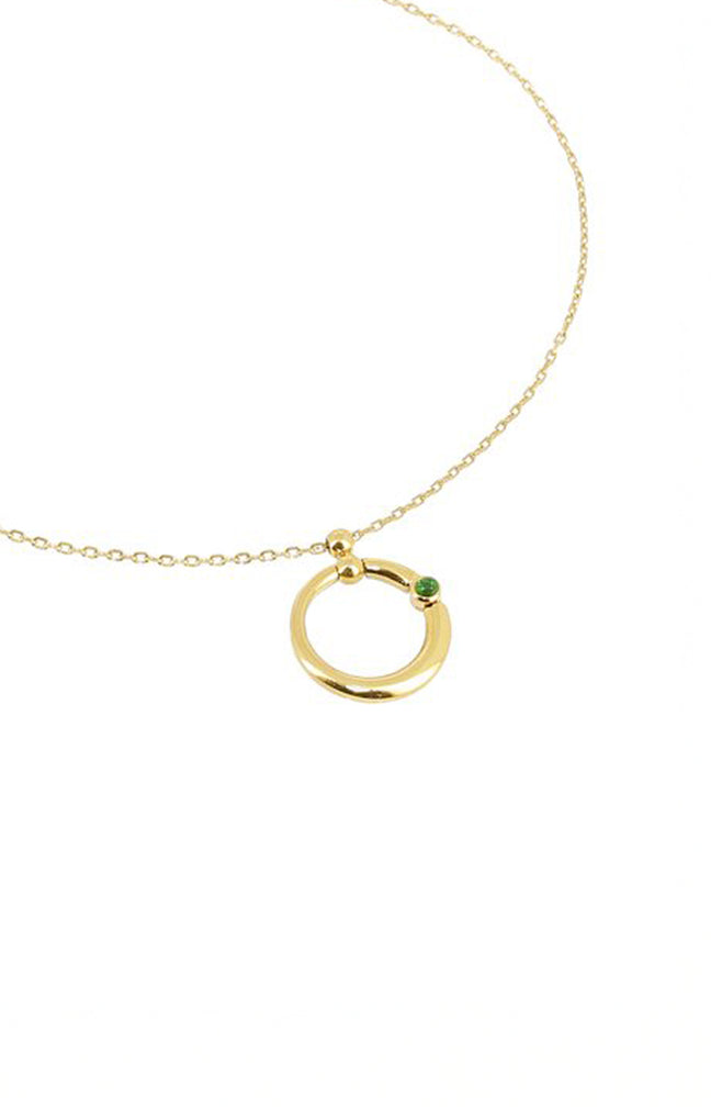 Collier pendentif - Acier inoxydable & zirconium - Doré & vert