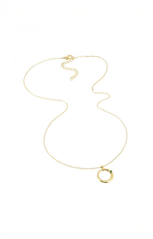 Collier pendentif - Acier inoxydable & zirconium - Doré & vert