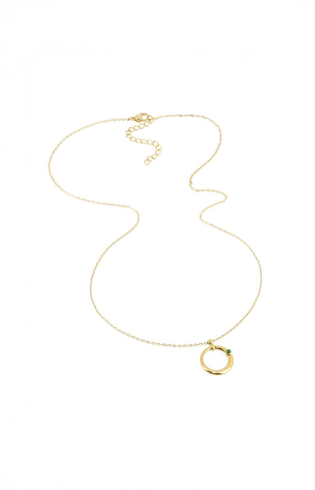 Collier pendentif - Acier inoxydable & zirconium - Doré & vert
