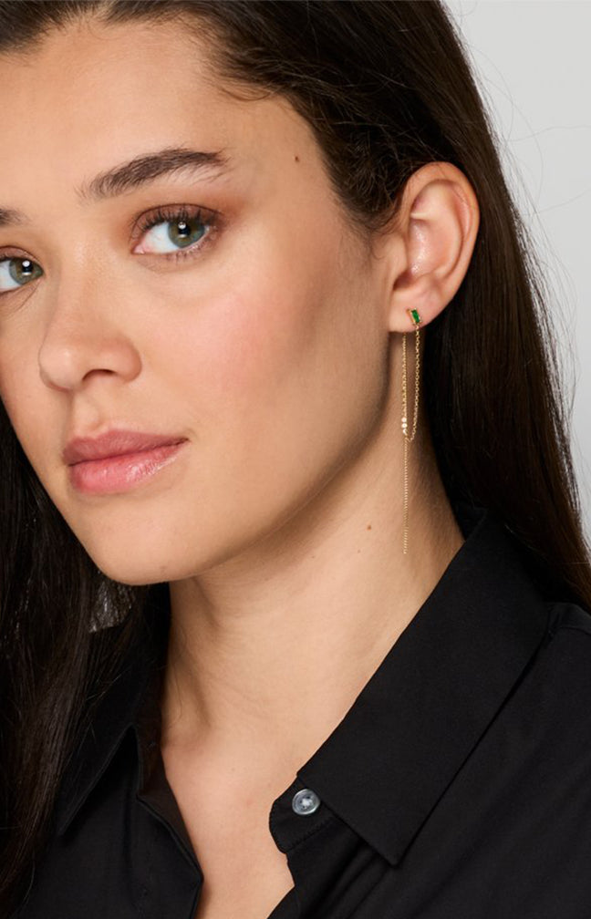 Boucles d’oreilles pendantes - Acier inoxydable & zirconium - Doré & vert