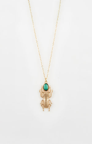 Collier pendentif - Acier inoxydable & malachite - Doré & vert