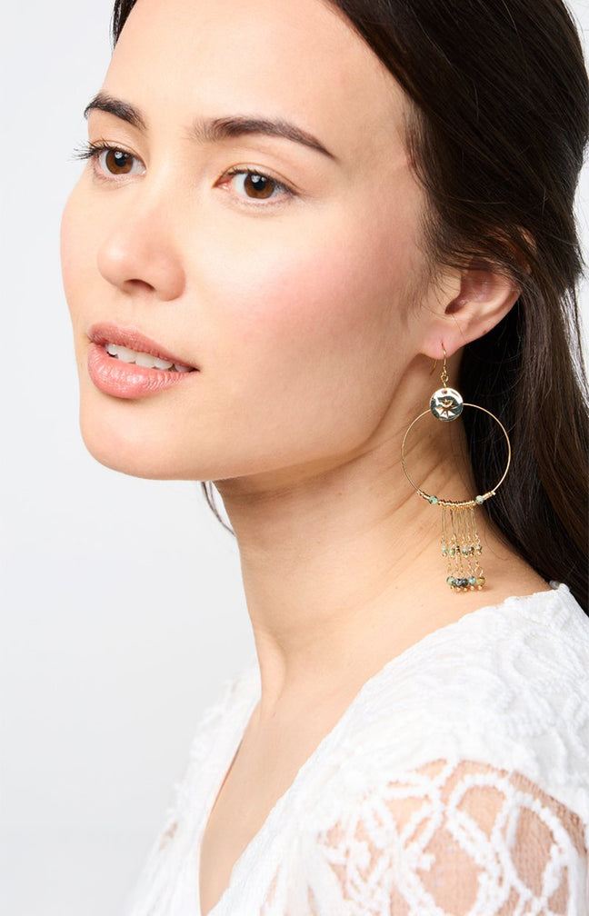 Boucles d’oreilles – Acier inoxydable & turquoises africaines – Doré & vert