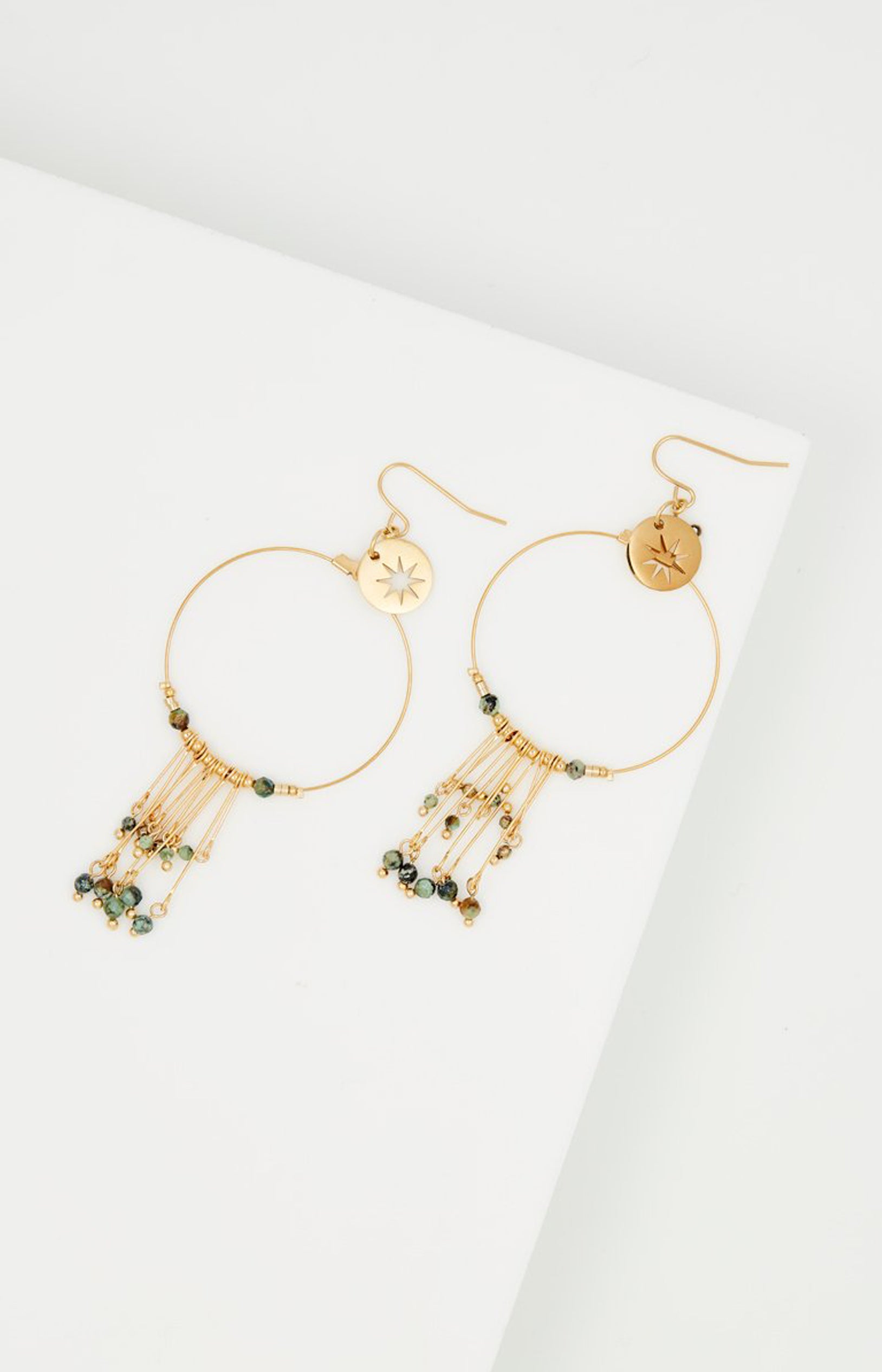 Boucles d’oreilles – Acier inoxydable & turquoises africaines – Doré & vert