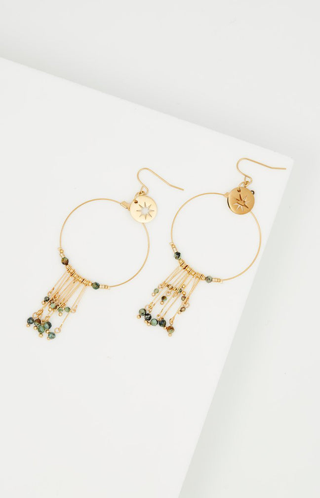 Boucles d’oreilles – Acier inoxydable & turquoises africaines – Doré & vert