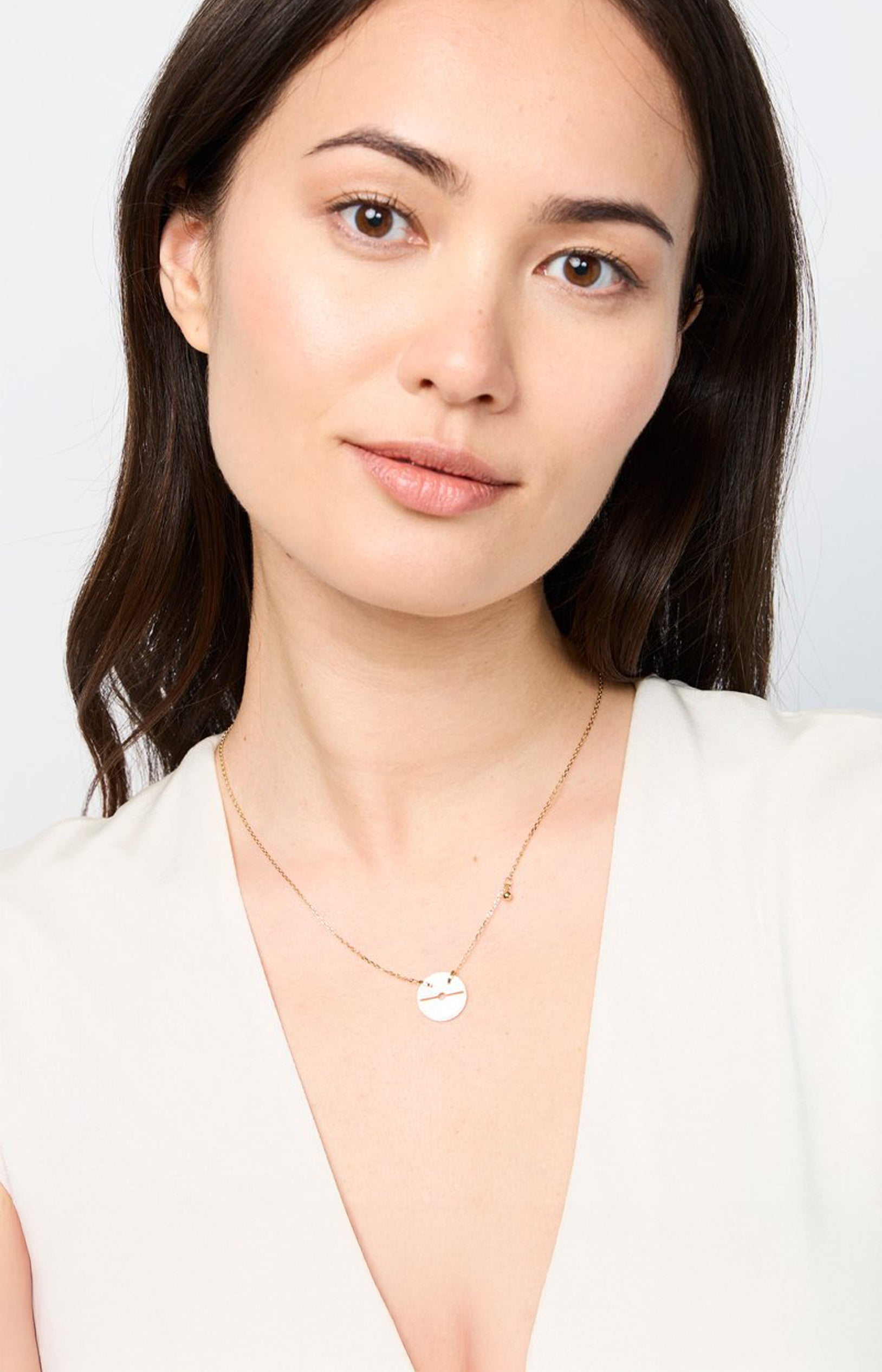Collier pendentif - Acier inoxydable & nacre - Doré & blanc