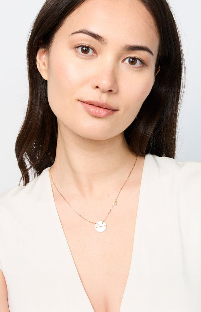 Collier pendentif - Acier inoxydable & nacre - Doré & blanc