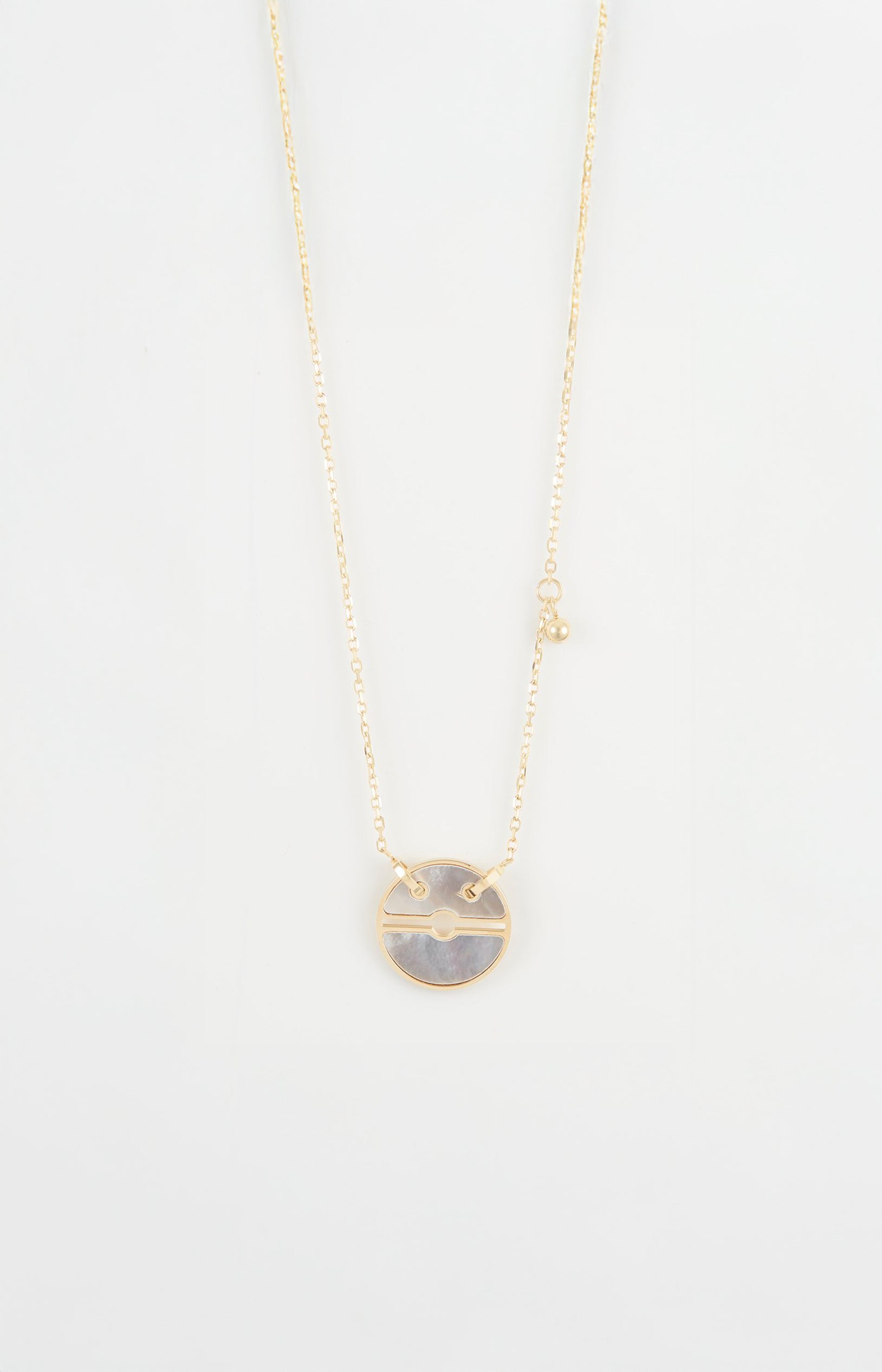 Collier pendentif - Acier inoxydable & nacre - Doré & blanc