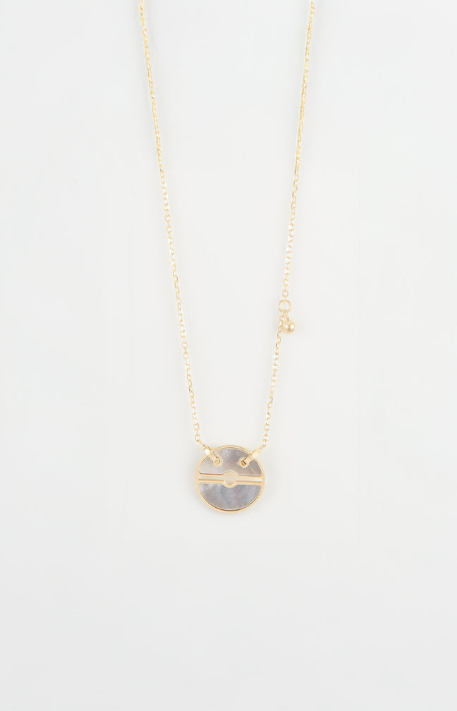 Collier pendentif - Acier inoxydable & nacre - Doré & blanc