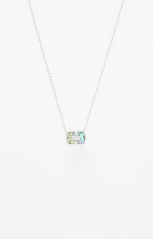 Collier pendentif - Acier inoxydable & nacre - Argenté & bleu