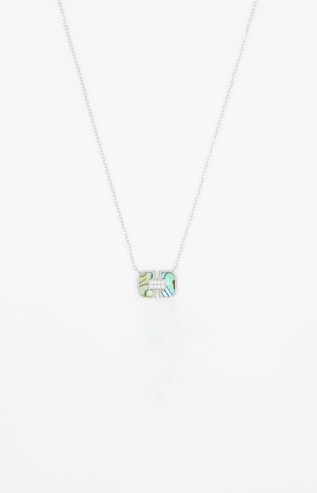 Collier pendentif - Acier inoxydable & nacre - Argenté & bleu
