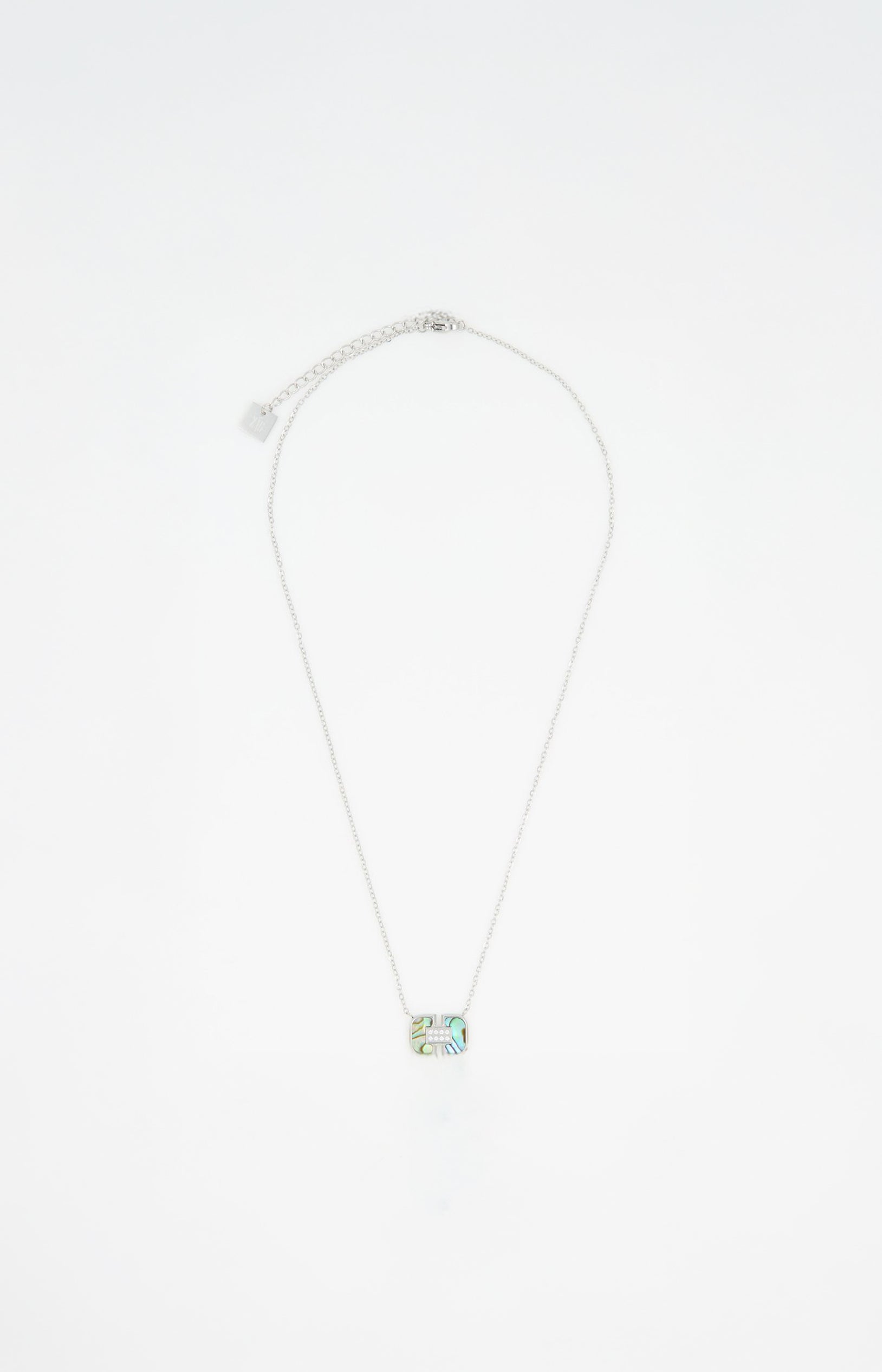 Collier pendentif - Acier inoxydable & nacre - Argenté & bleu