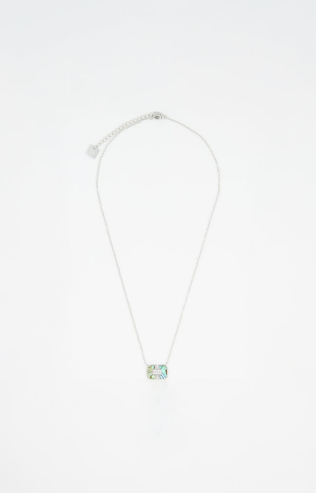 Collier pendentif - Acier inoxydable & nacre - Argenté & bleu