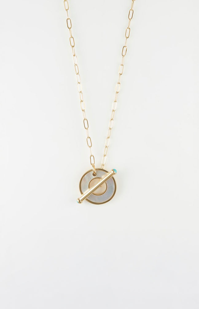 Collier pendentif - Acier inoxydable & nacre - Doré
