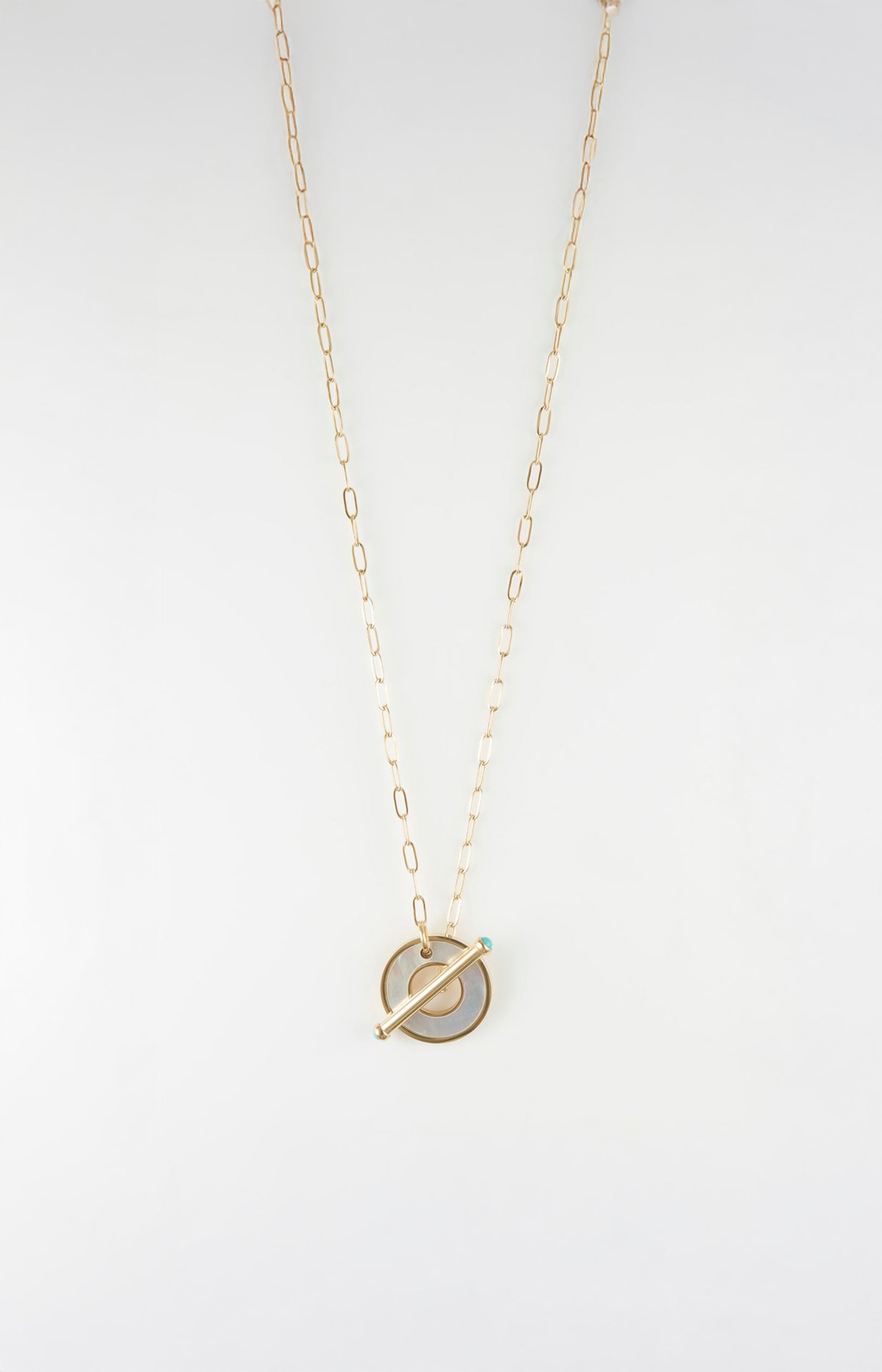 Collier pendentif - Acier inoxydable & nacre - Doré